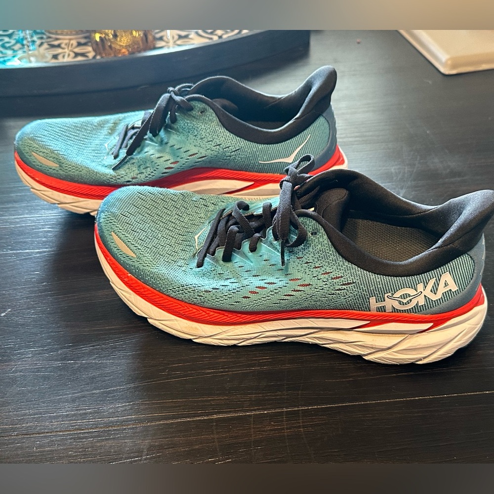 Hoka One One Clifton 8.5D Blue/Navy/Red Running Shoes